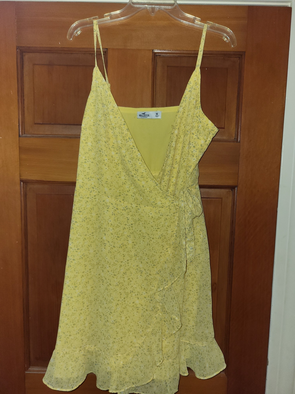 Hollister Yellow Floral Wrap Mini Dress with Ruffle Hem